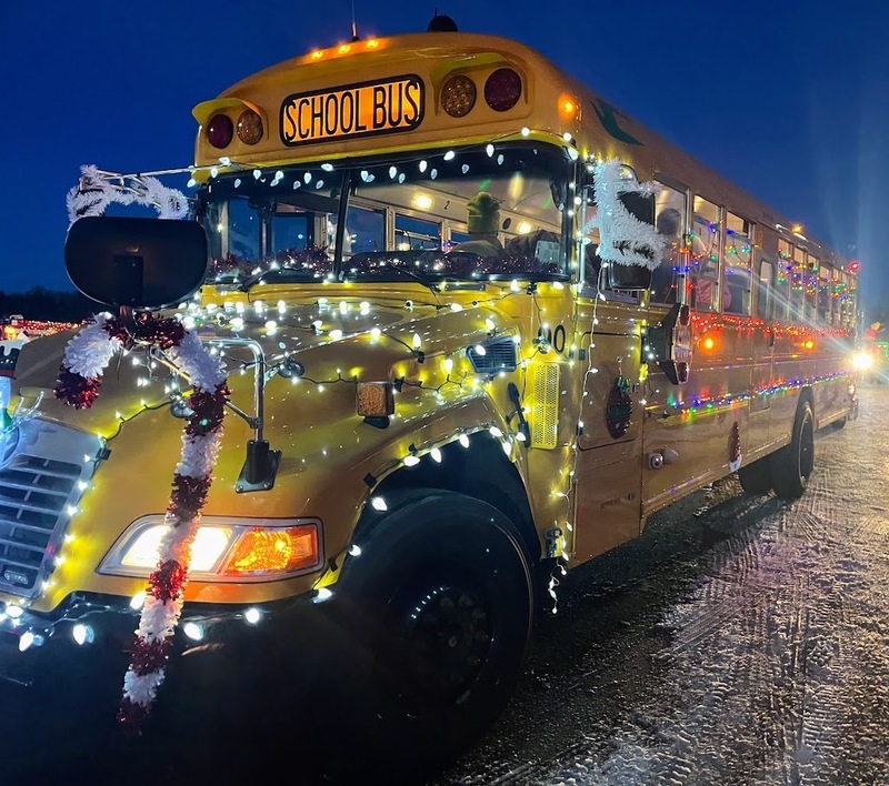 Malone Central School Bus Decorated with Christmas Lights