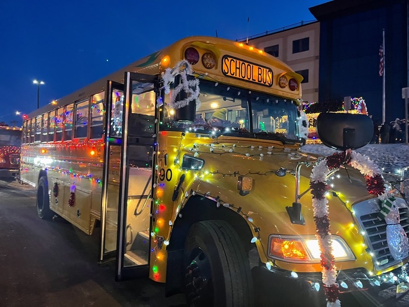 Malone Central School Bus Decorated with Christmas Lights