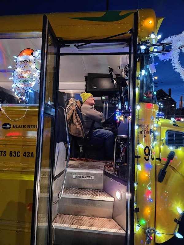 Malone Central School Bus Decorated with Christmas Lights