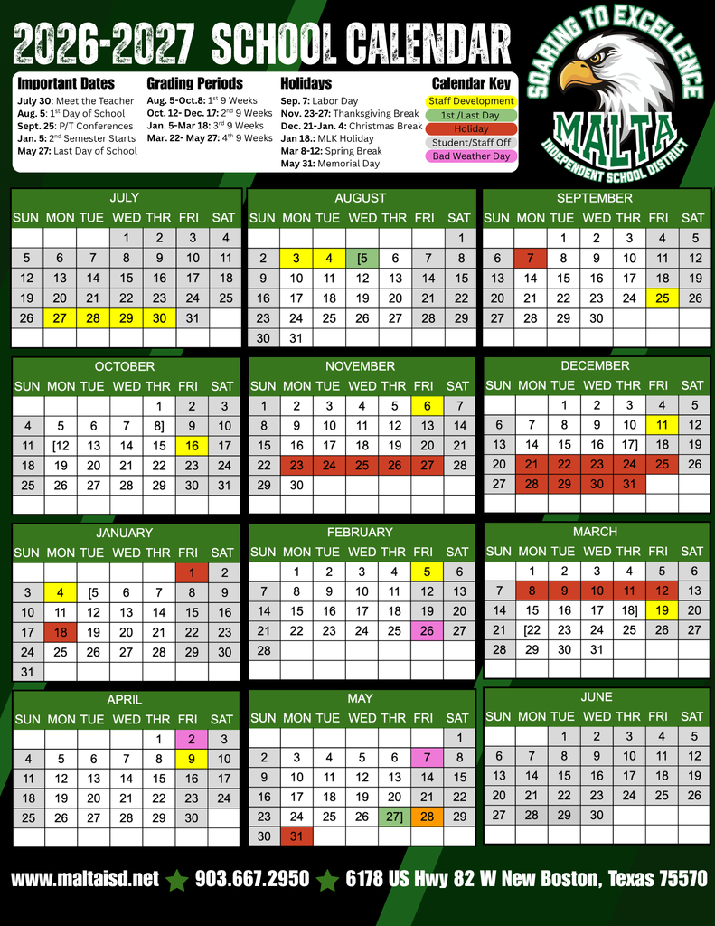 2026-2027 School Calendar