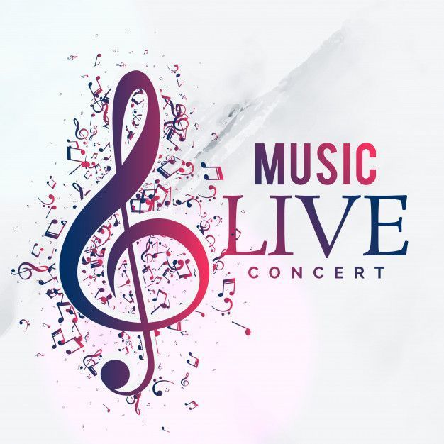 music notes and the words Music Live Concert