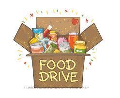 box with canned goods and it says food drive