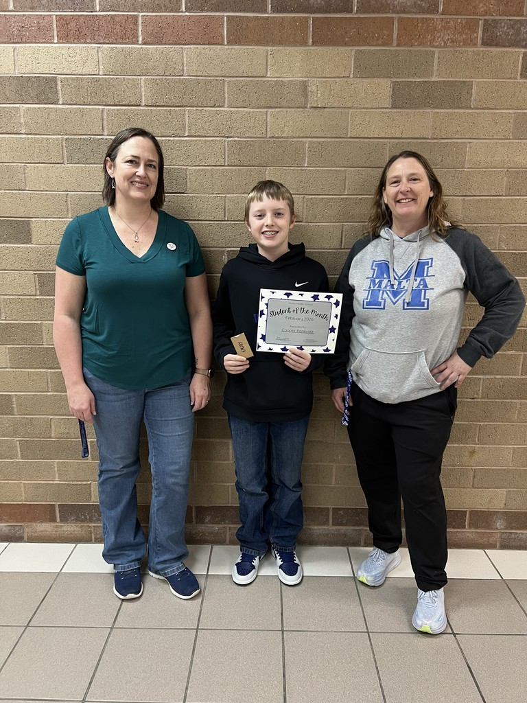 Malta Middle School is proud to partner with the Malta Kiwanis Club to recognize and celebrate outstanding students who demonstrate academic excellence, respect, service to others, and are a positive influence within our school and community. February Student of the Month is Cooper Pankratz. Mrs. Gilkerson had this to say, "I would like to nominate Cooper Pankratz for Student of the Month. Cooper always shows kindness and respect to everyone and is quick to offer help when someone needs it. He always stays behind to help me put equipment away. Cooper has a positive attitude every day and is a great example of what it means to be a supportive classmate and teammate. During activities, Cooper demonstrates great sportsmanship and teamwork, encouraging others and celebrating their successes. Cooper works hard in all activities and puts forth his best effort on every challenge. Cooper always has a smile on his face and spreads positivity. He makes our classroom a better place to learn and grow. For his kindness, helpfulness, work ethic, and great attitude, Cooper is truly deserving of Student of the Month.” Congratulations, Cooper!
