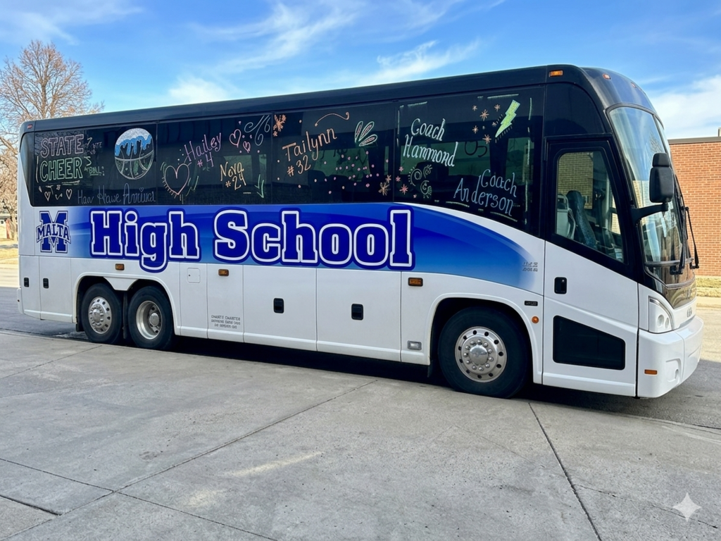 Image of a Malta High School bus.