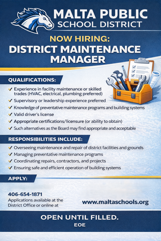Flyer for a District Maintenance Manager Opening