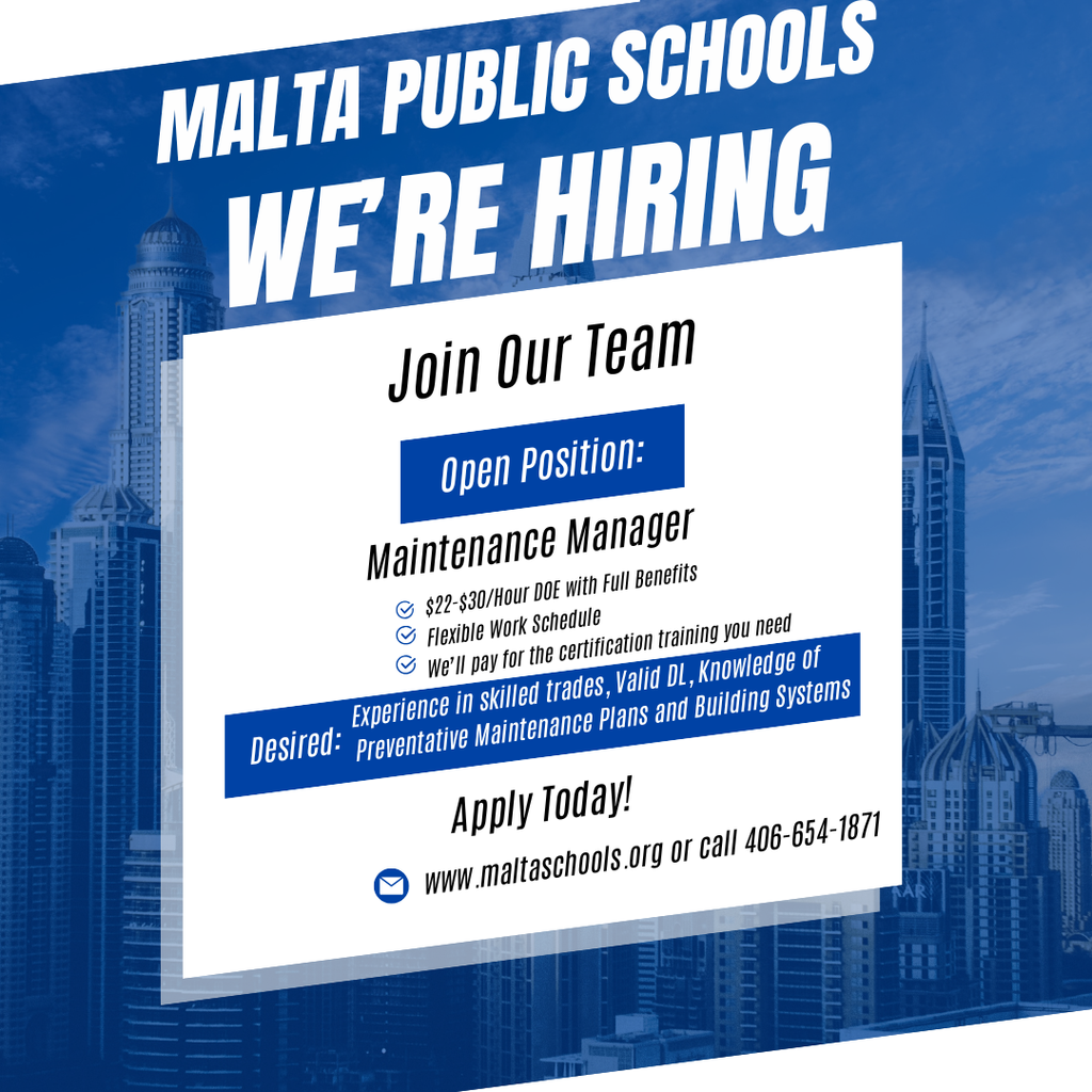 Ad for a Maintenance Manager for Malta Public Schools