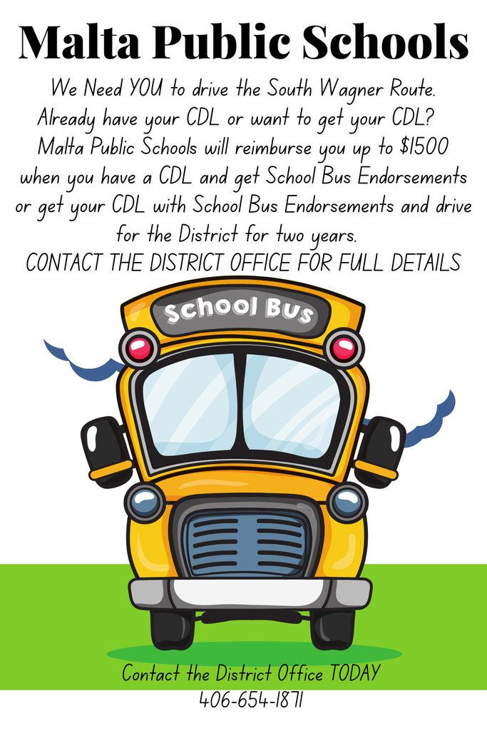 Flyer advertising the need for a south wagner route bus driver with a big yellow bus