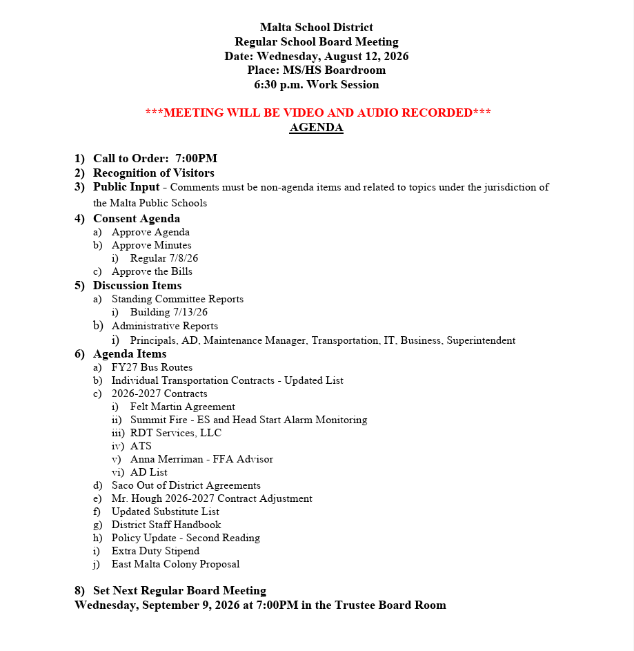 Posting of August 12, 2026 Board of Trustees meeting agenda