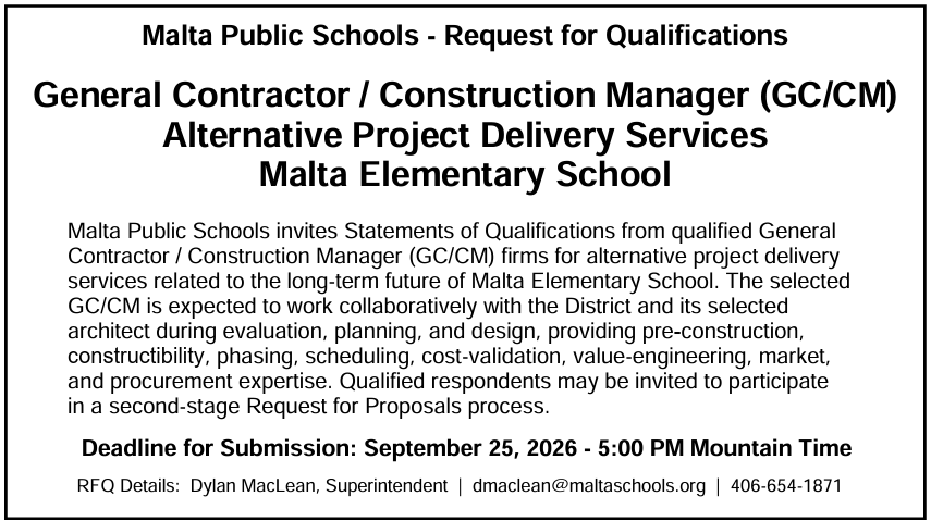Request for Qualifications for a GC/CM for the Malta ES Project