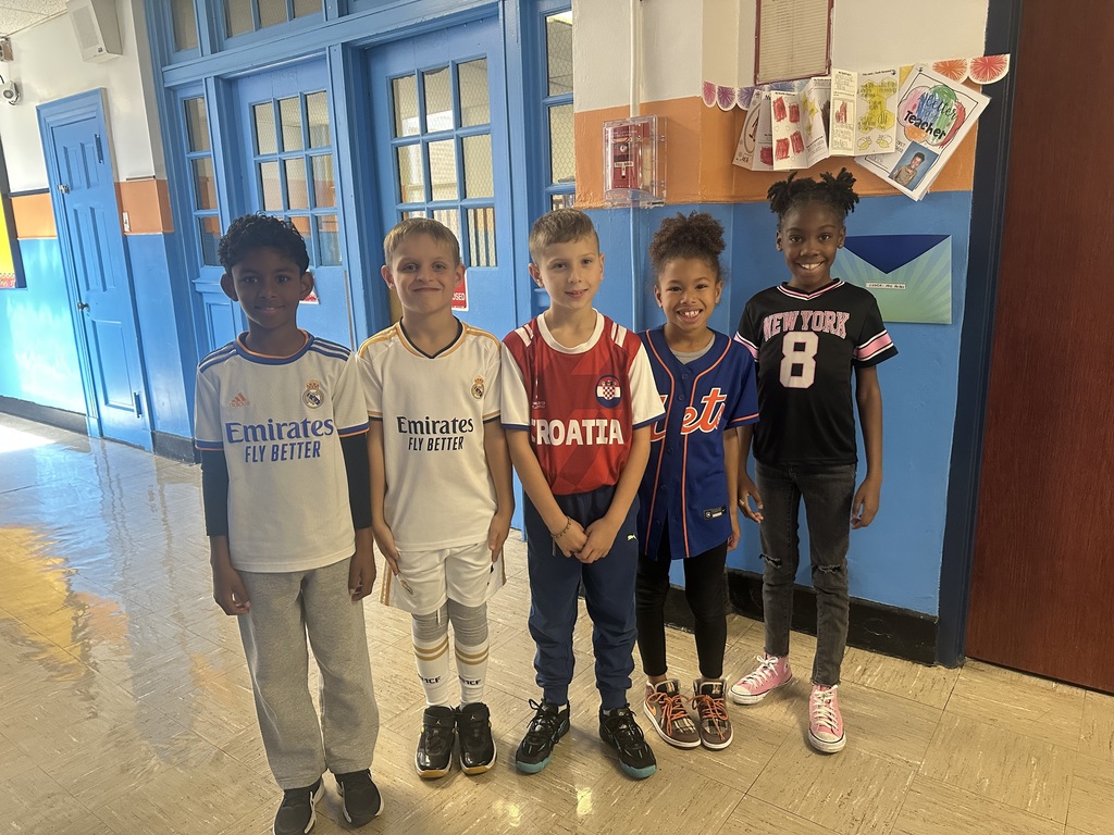 Students wearing sports jerseys for Spirit Week