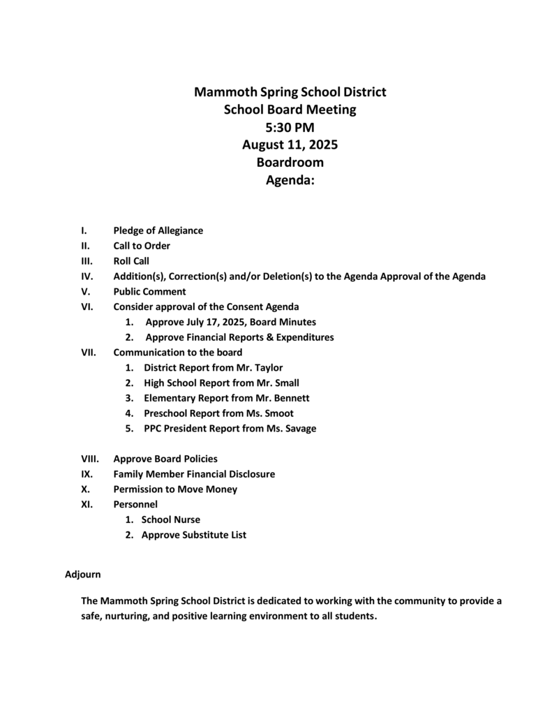 Board Agenda