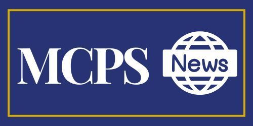 MCPS in white font on blue background with a news logo in a globe