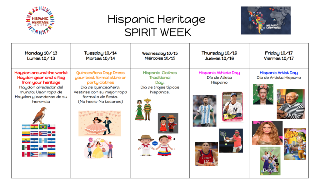 Hispanic Heritage Spirit Week 10/13-10/17