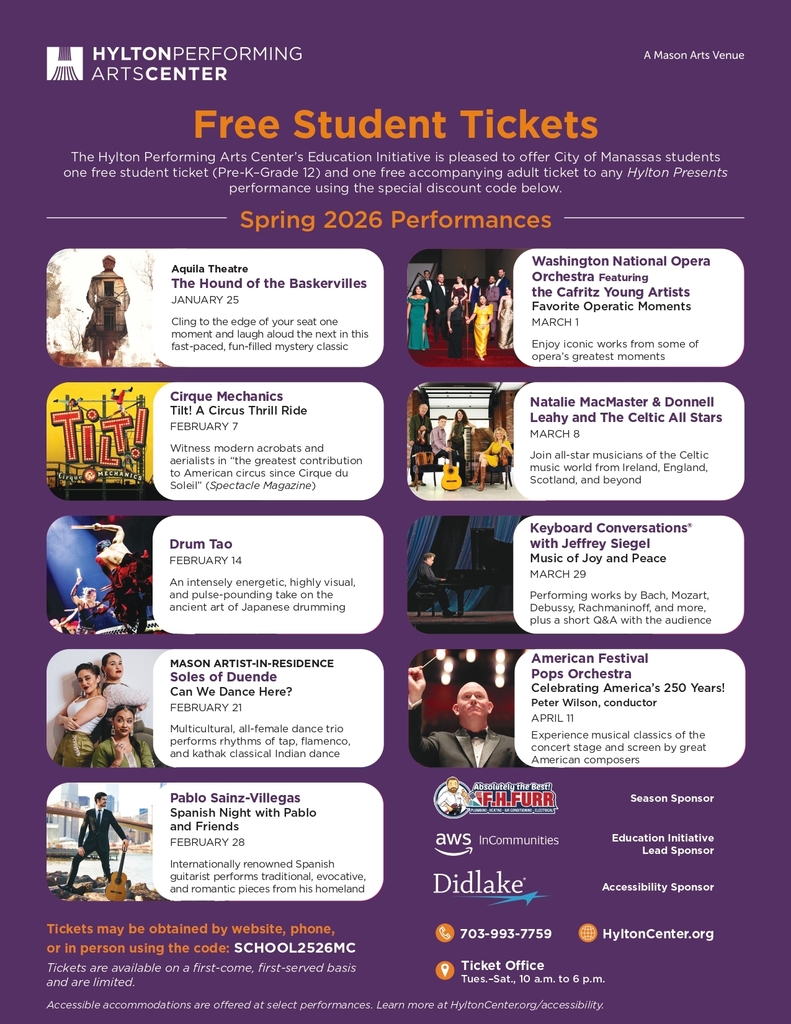 Hylton Performing Arts Center Free Student Tickets