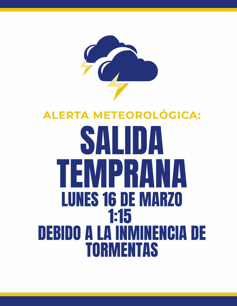 Salida temprana 3/16/26 debido a la inminencia de tormentas