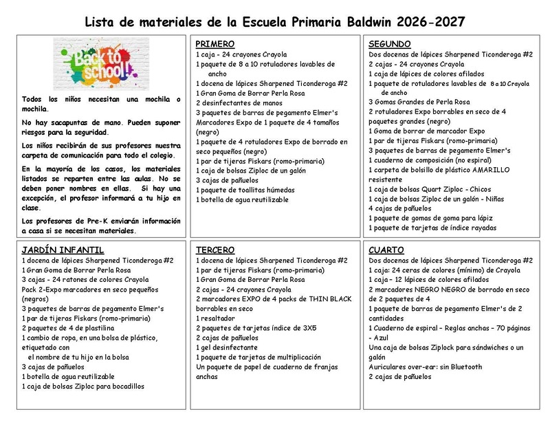 Supply List Spanish