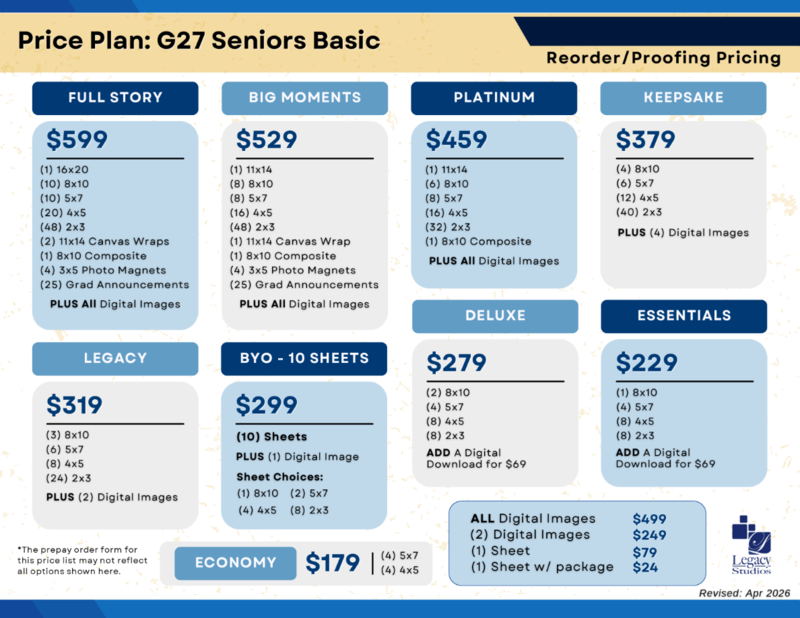 Senior Photos Price Plan