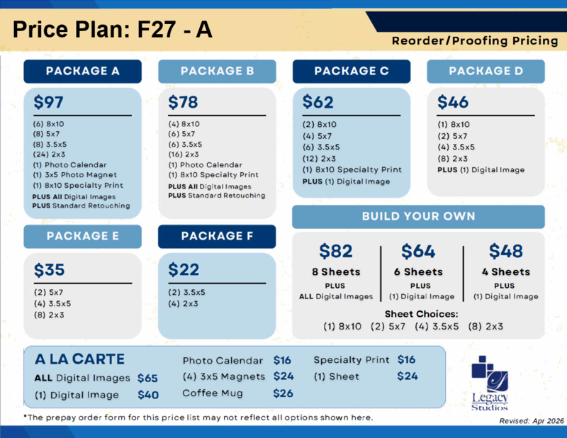 Underclassman Photos Price Plan