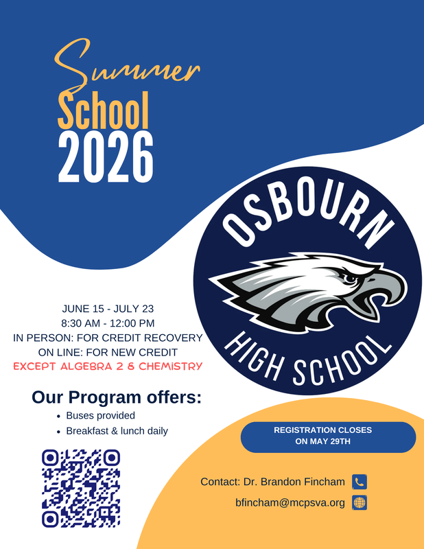 Osbourn Summer School Registration Information