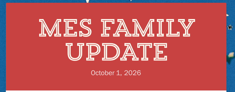 MES Family Update cover page orange with white writing blue background 