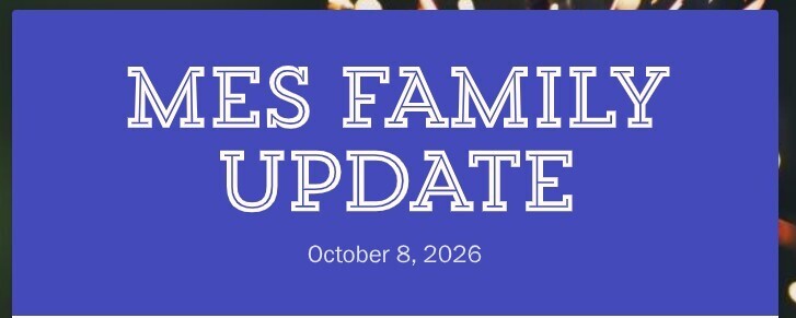 MES Family Update title page blue background white lettering 
