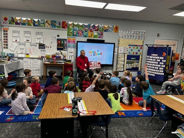 In Social Studies the Kindergarteners have been learning about government leaders. We have been talking about the president, the governor and the mayor. Today, Mr. Fazier, the mayor of Manawa, came and talked to the Kindergarteners. He told us about what he does, how he got to be mayor and gave us some history on the city of Manawa. The kids loved meeting him! Thanks Mr. Frazier for taking time to come and visit us!!