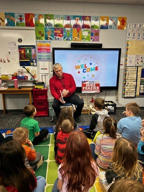 In Social Studies the Kindergarteners have been learning about government leaders. We have been talking about the president, the governor and the mayor. Today, Mr. Fazier, the mayor of Manawa, came and talked to the Kindergarteners. He told us about what he does, how he got to be mayor and gave us some history on the city of Manawa. The kids loved meeting him! Thanks Mr. Frazier for taking time to come and visit us!!
