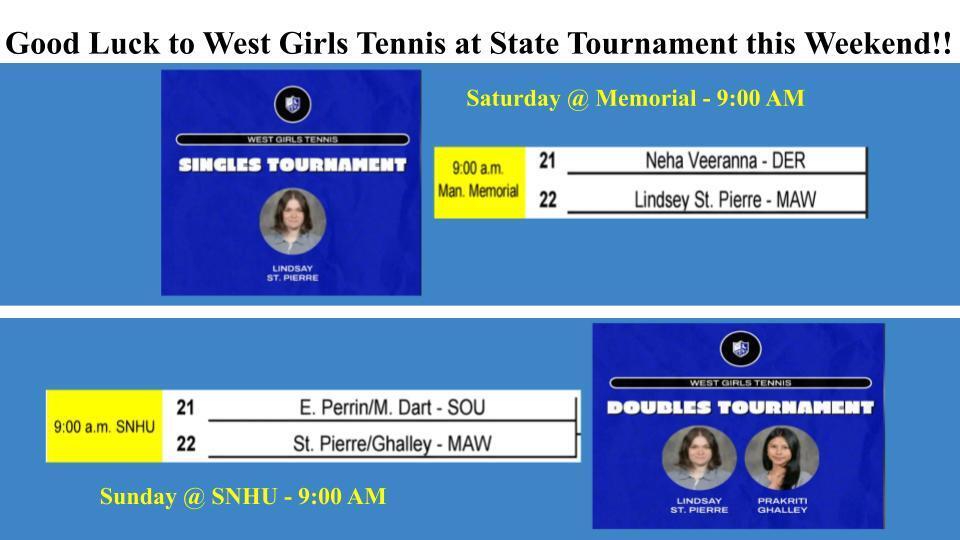 Girls Tennis at State Tournament this Weekend!
