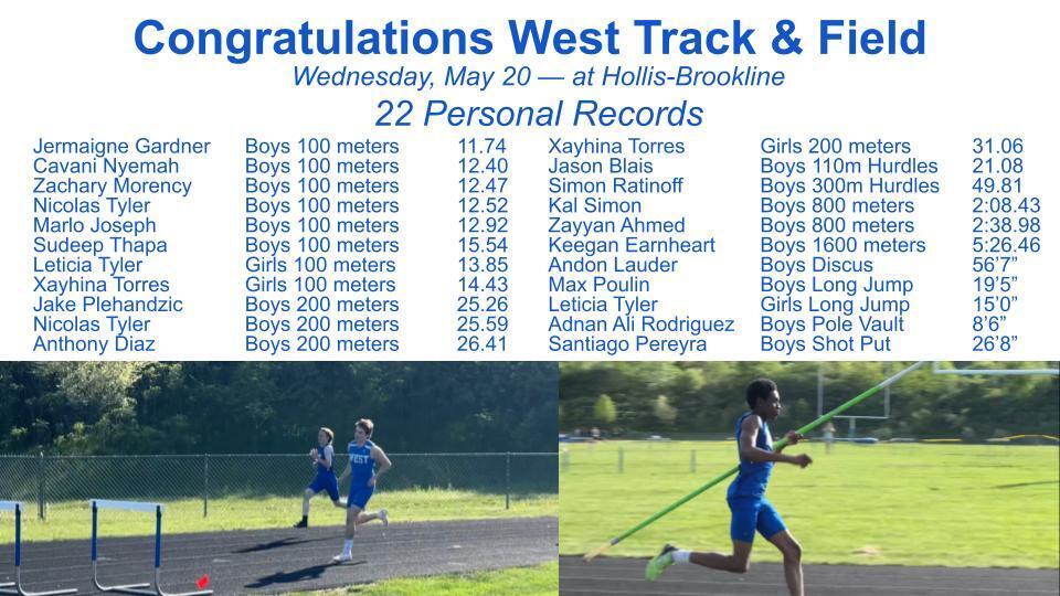 Congratulations West Track & Field ~ Wednesday, May 20th Results