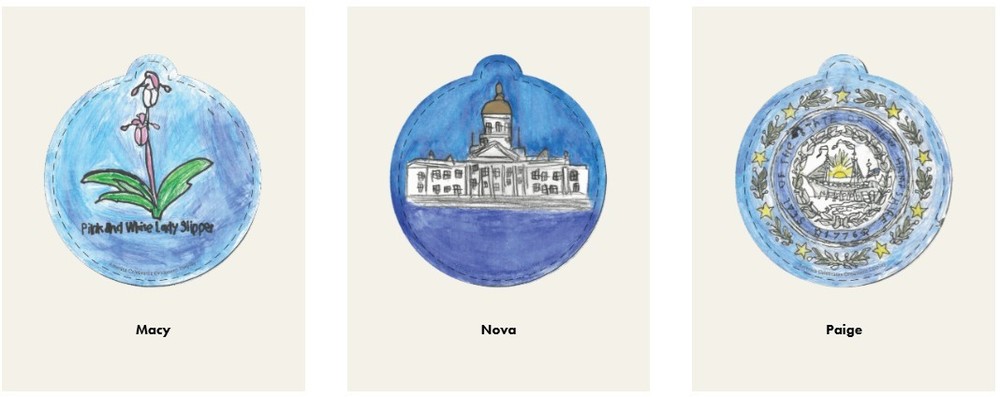 image shows three Chirstmas ornaments designed by McDonough second graders