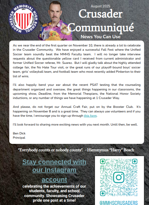 Front page of the November newsletter