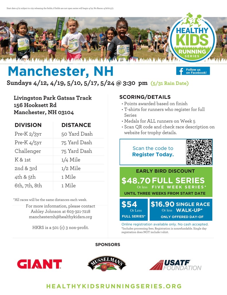 Flyer: Healthy Kids Running Series Manchester Spring 2026