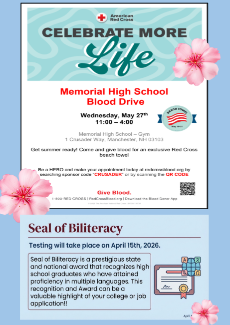 Blood drive and Seal of Bilitercy Information
