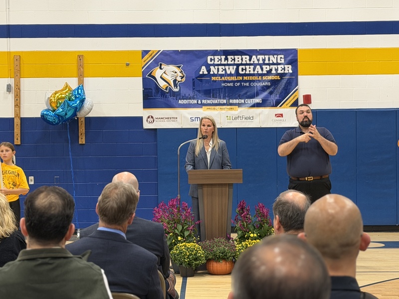 Ribbon cutting ceremony at McLaughlin Middle School for addition and renovation