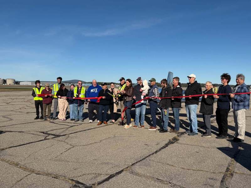 Ribbon cutting for MST student built aircraft at MHT