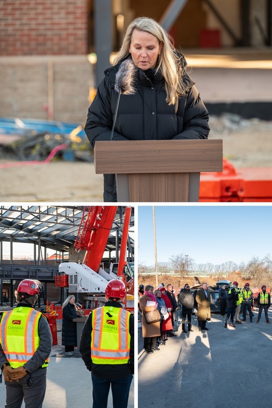 district leaders sign beem at mclaughlin topping off ceremony