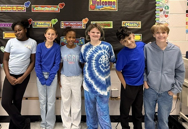 MTMS students dress in blue for Monday's spirit day during the Week of Respect
