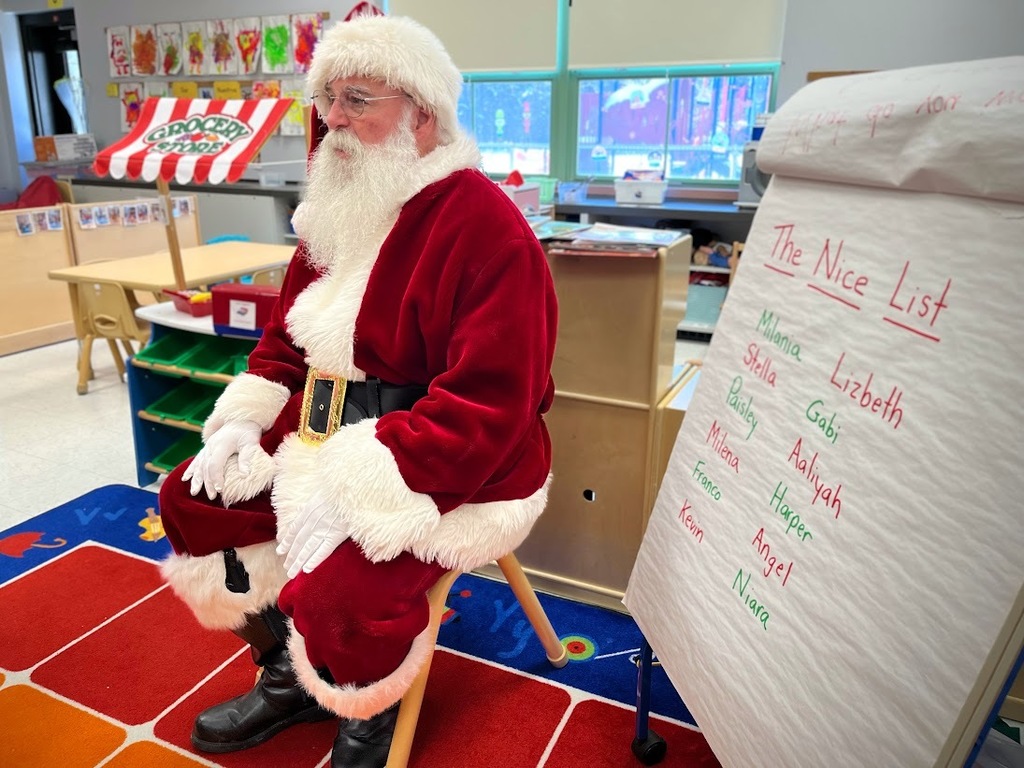 Holiday magic filled Manchester Township Elementary School this morning as Santa and Mrs. Claus, joined by Vice Principal Johnston, visited kindergarten and preschool classrooms. Students enjoyed cookies and milk, shared wish lists, and learned they are on the nice list.