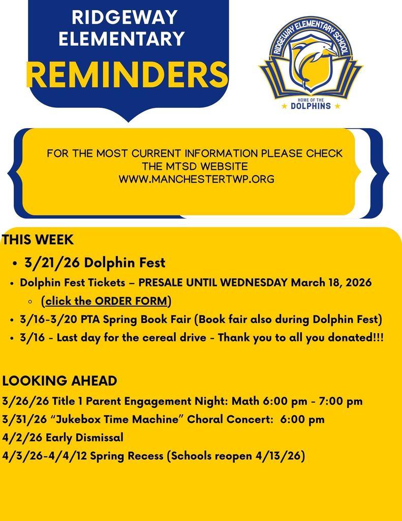 Page 1 of Ridgeway Reminders for the week of 3/15