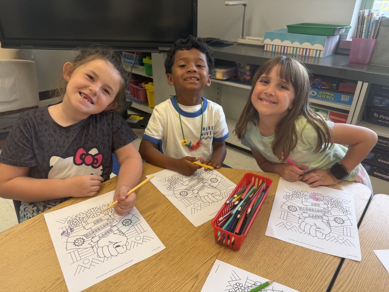Students color for Juneteenth