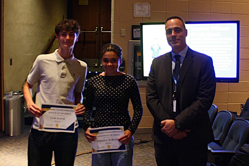 MTMS athletes of the month, receiving recognition at the BOE meeting