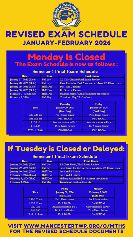 Revised Semester 1 Final Exam Schedule
