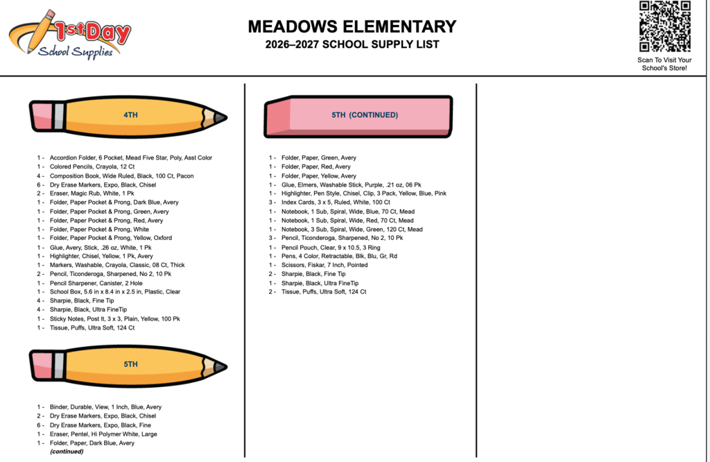 School Supplies List