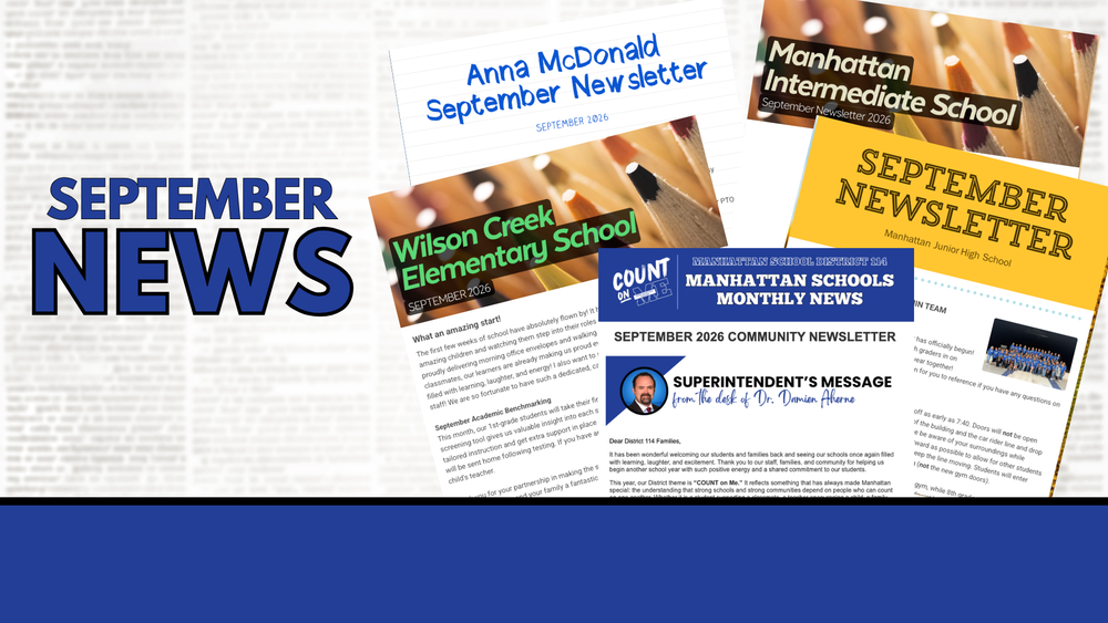 September newsletter images with pictures of all 4 schools and the district newsletter