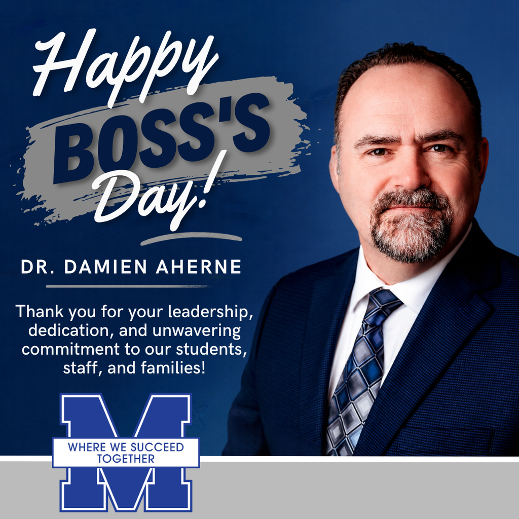 A man in a dark suit and tie smiles for a recognition card. Background is blue and white with text.