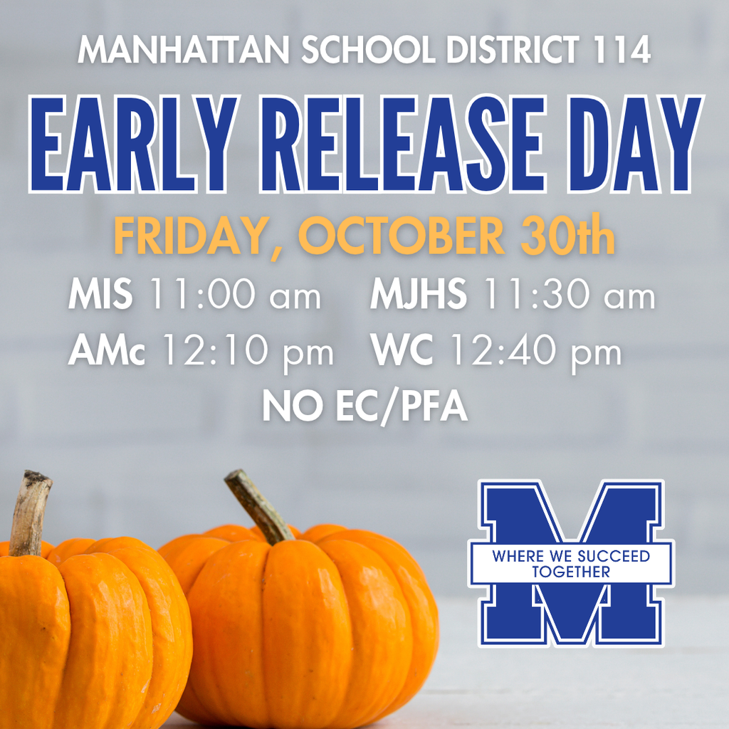 Blue background with text and two pumpkins. Text reads "Early Release Day" and lists release times.