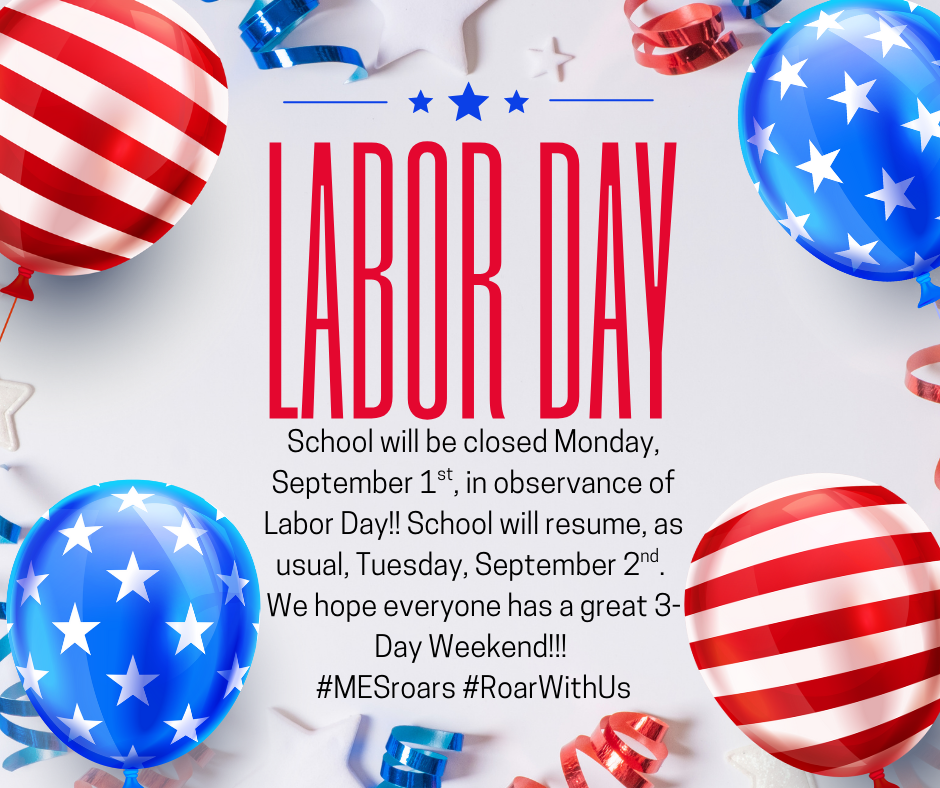 Patriotic Balloons and ribbon surrounding Labor Day closure announcement.