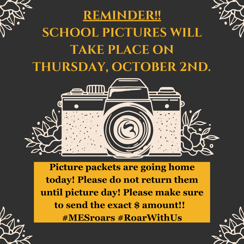 Black background with cream colored camera with picture day announcement