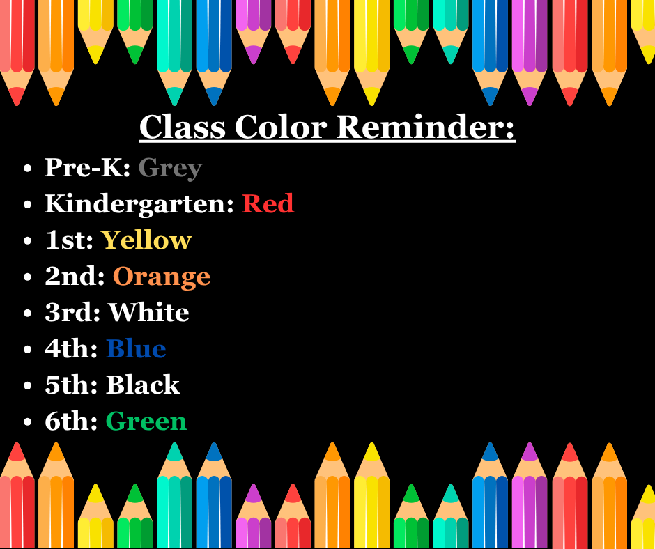 Black background with colored pencil border, depicting class colors. 