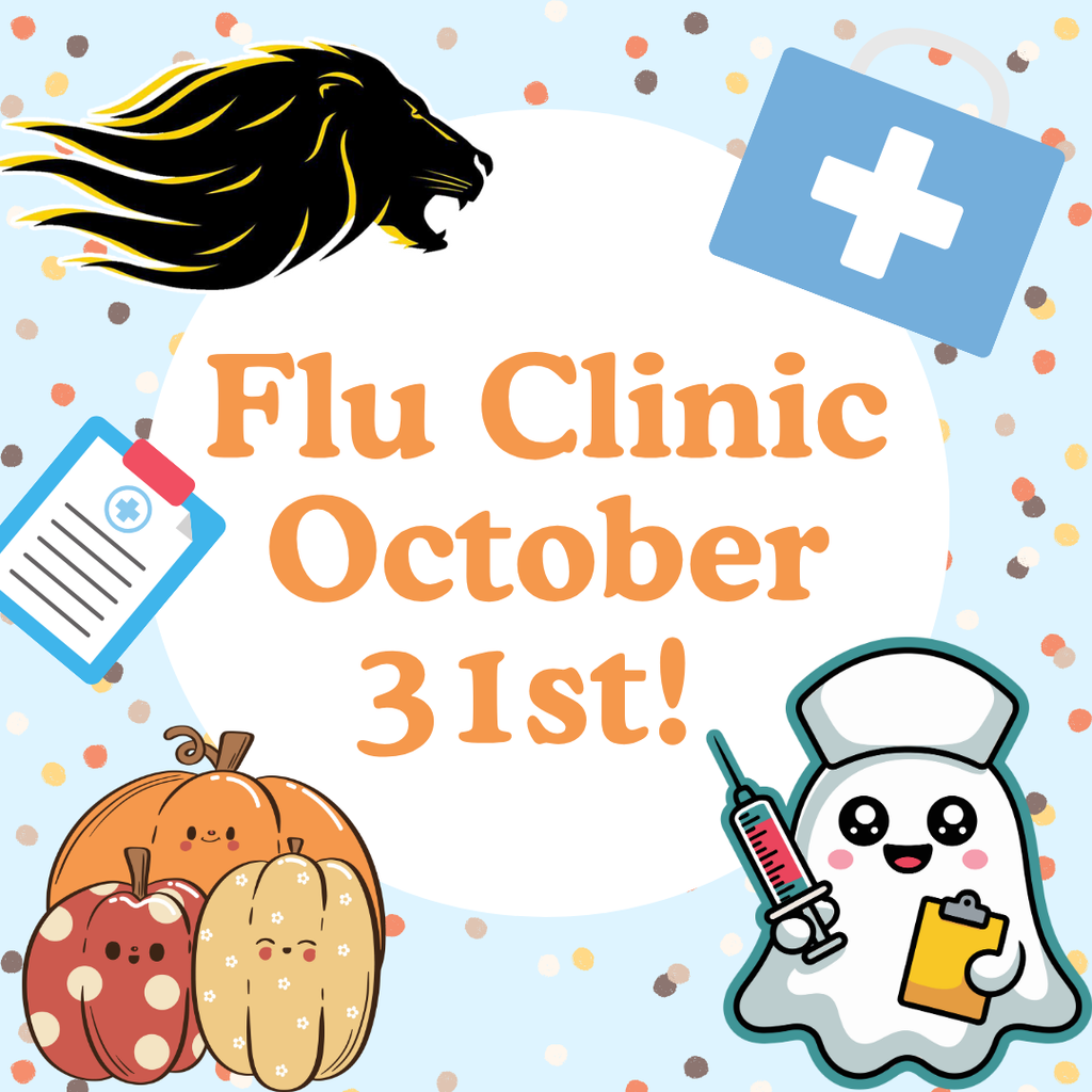 Light blue background with fall colored polka dots with pumpkins, ghost nurse, lion head, nurse clip board, and medical bag.
